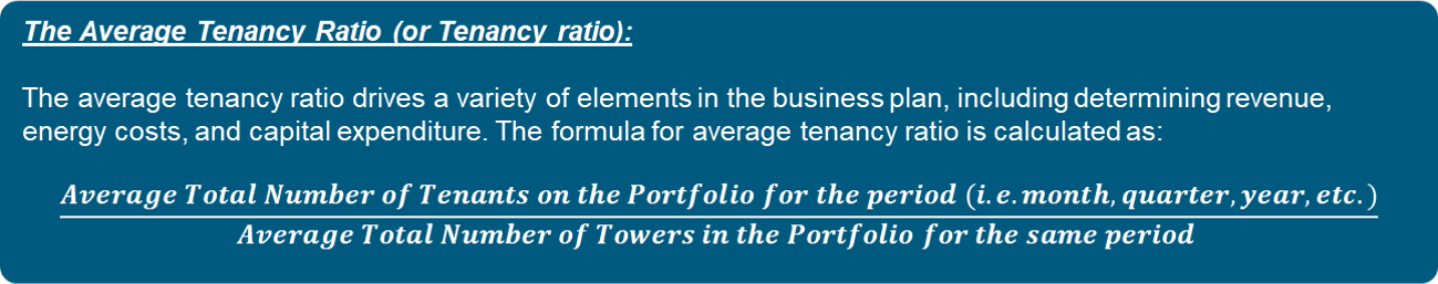 Tenancy ratio formula — total number of tenants divided by total number of towers